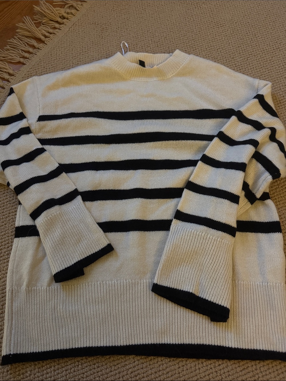 Womens Classic Crewneck Stripe Sweater - Cream and Black